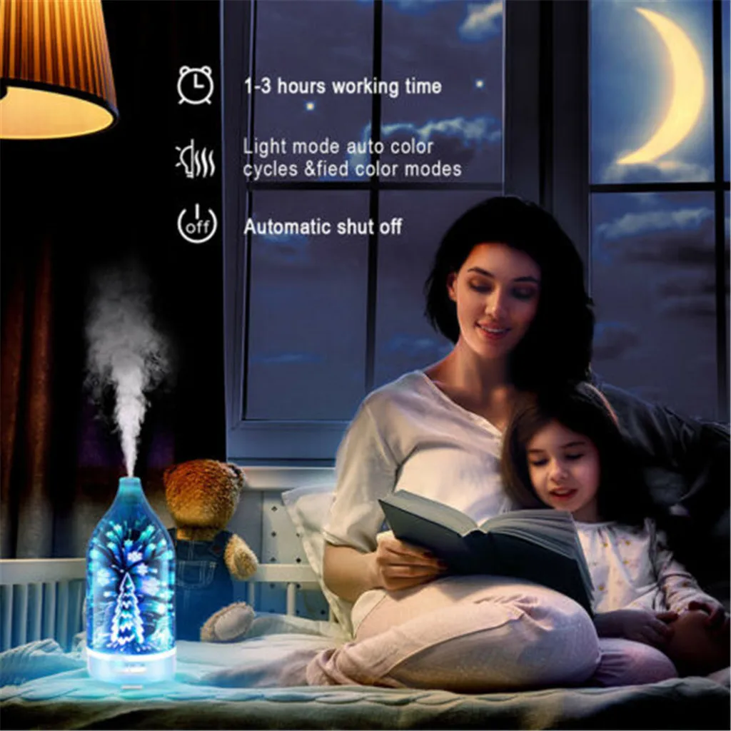 Ultrasonic 120ml Frosted Glass LED Air Aroma Humidifier Essential Oil Diffuser Aroma Aromatherapy Automatic Stop Sleep Companion