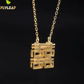 

925 Sterling Silver 18k Gold Chinese Chinese Word Like Necklace Women Bring Good Luck Lady Girl Gift Fine Jewelry