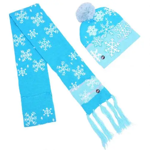 Snowflake Hat Scarf Рождественский светодиодный светильник, вязаная Удобная теплая шапка, шарф, шапка для рождественской вечеринки, праздничная поставка, милое модное Рождественское украшение - Цвет: Snowflake Hat Scarf