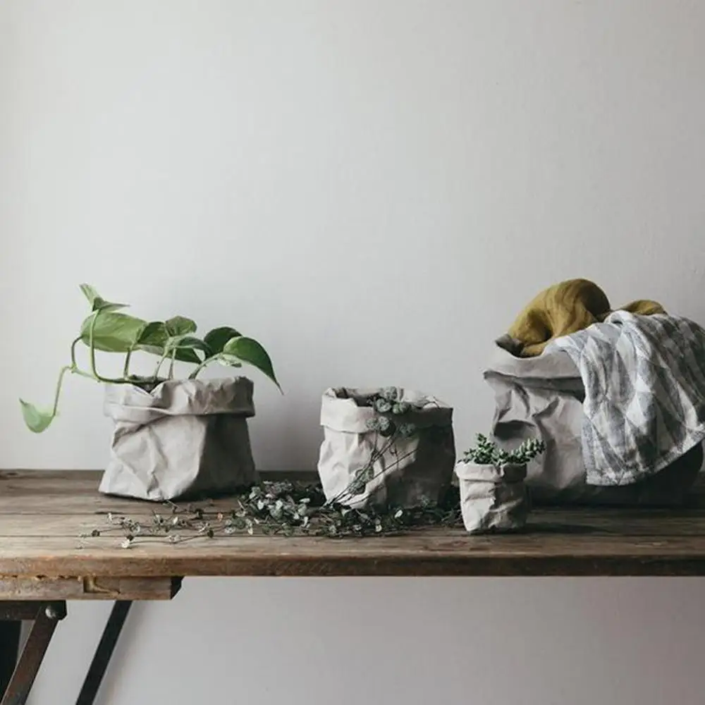 

Yeahmart Home Desk Plant Flowers Pot Holder Kraft Paper Bag Storage Bag Containers Washable Reusable Multifunction Grey 4 Sizes