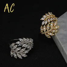 

Exquisite Gold Plated Wedding Rings for Women Shiny White Cubic Zircon Leaf Shape Luxury Woman Jewelry