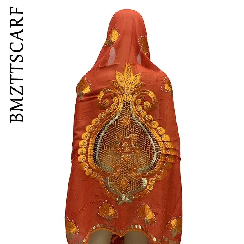 BM908 16 Latest african Women Cotton Big Scarfs Nice Embroidery on the back Multifunctional Scarfs for African Women BM909 - Цвет: BM908 16