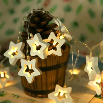 

10LED Wood Star Light String Home Wedding Christmas Decorative LED Lighting Balls guirlande lumineuse led
