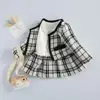 2022 Fashion 1-6Y Baby Girls Clothes Sets Birthday Long Sleeve Plaid Coat Tops+Dress 2Pcs Party Warm Outfit ► Photo 1/6