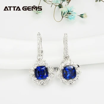 

Blue Sapphire Women's Sterling Silver Drop Earring Created Sapphire Faced Cut Classic Design for Women Birthday Gifts Jewelry