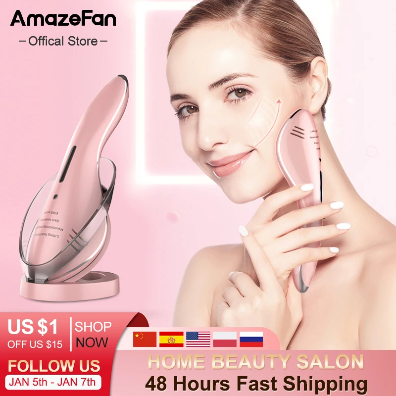 AmazeFan EMS светодиодный средство для борьбы с морщинами льда Горячая лифтинг лица MachineFacial массажер микротоков