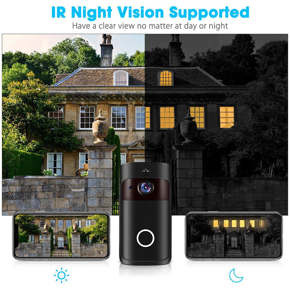 Wi-Fi, видеопереговорное устройство глазок дверной звонок, камера перезвон 1080P HD ИК Ночное видение 160 градусов Беспроводной удаленно