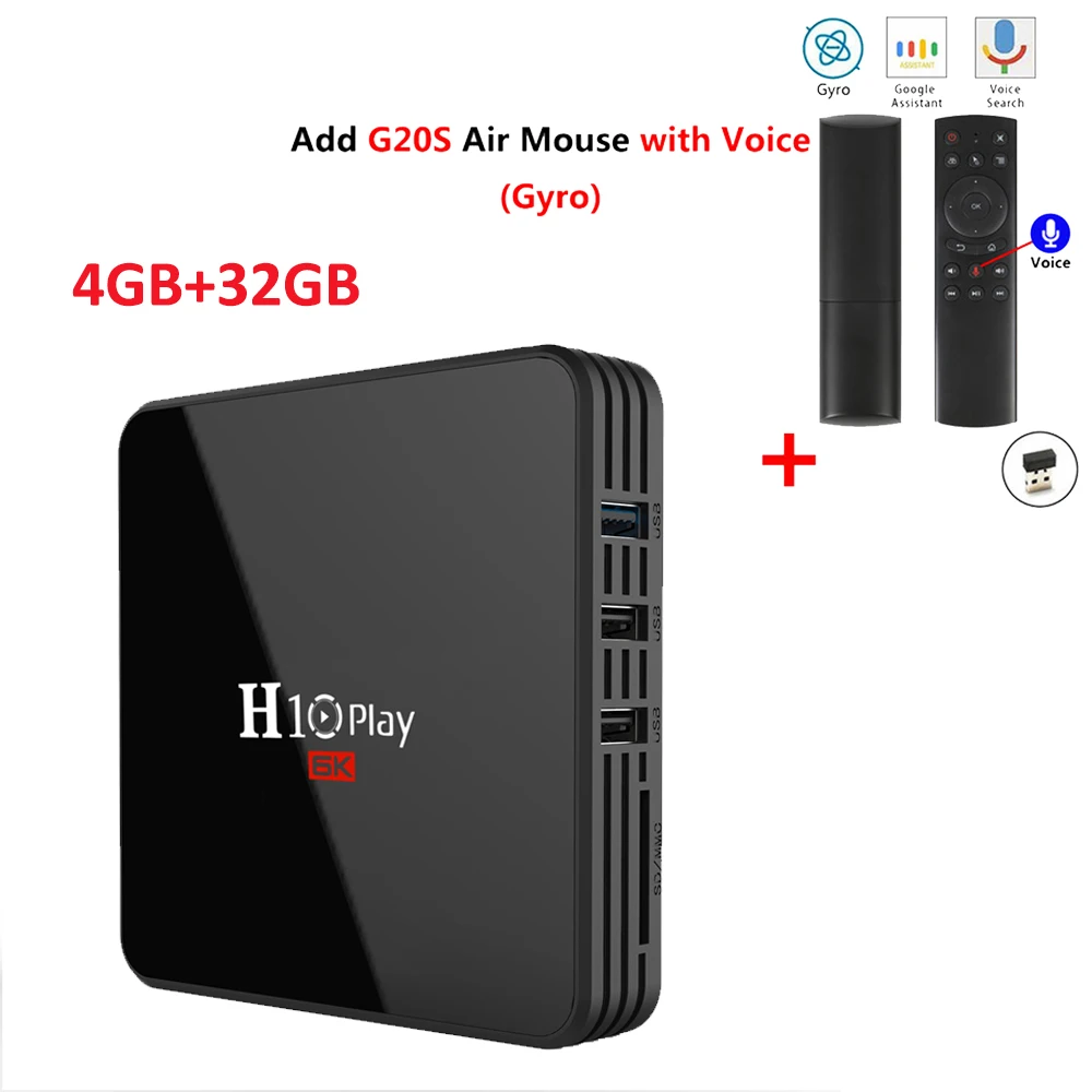 4GB 32GB add G20S Приставка H10 Play Android Tv box Allwinner H6 quad core 4GB 32GB 2,4G wifi LAN100M USB3.0 4K H.265 SD/HD Макс. 6K pixel Box box - Цвет: 4GB 32GB add G20S