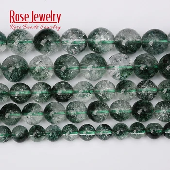 

Wholesale Natural Green Crystal Crackle Phantom Ghost Quartz Round Beads 15" Strand 4 6 8 10 12 MM Pick Size For Jewelry Making
