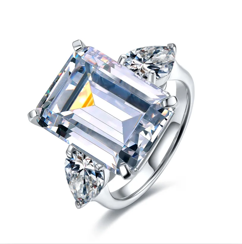 10 ct кольцо с изумрудом винтажное D/VVS1 свадебное искусственным бриллиантом