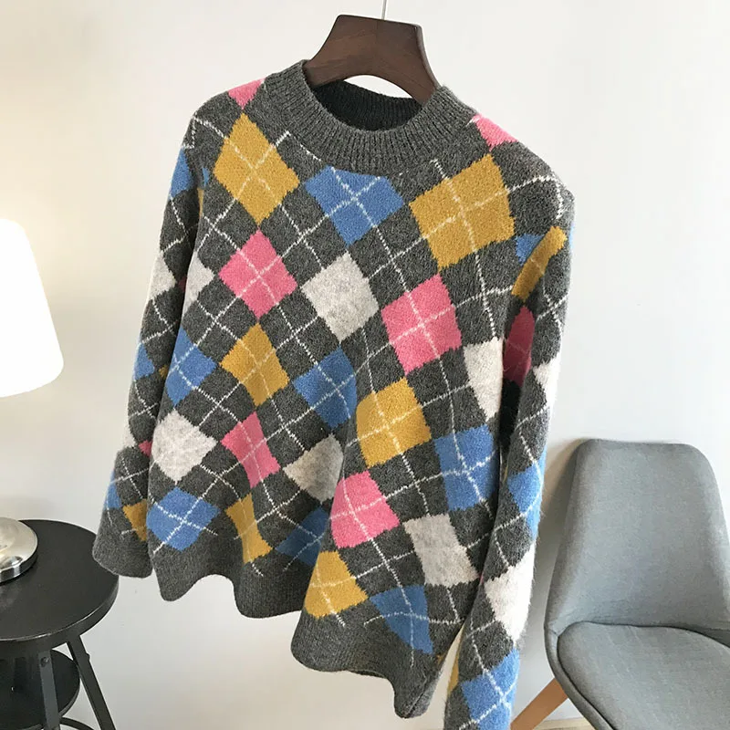 

female han edition of 2019 autumn winters languid is lazy wind sets students bump color knit sweet ling loose J1440