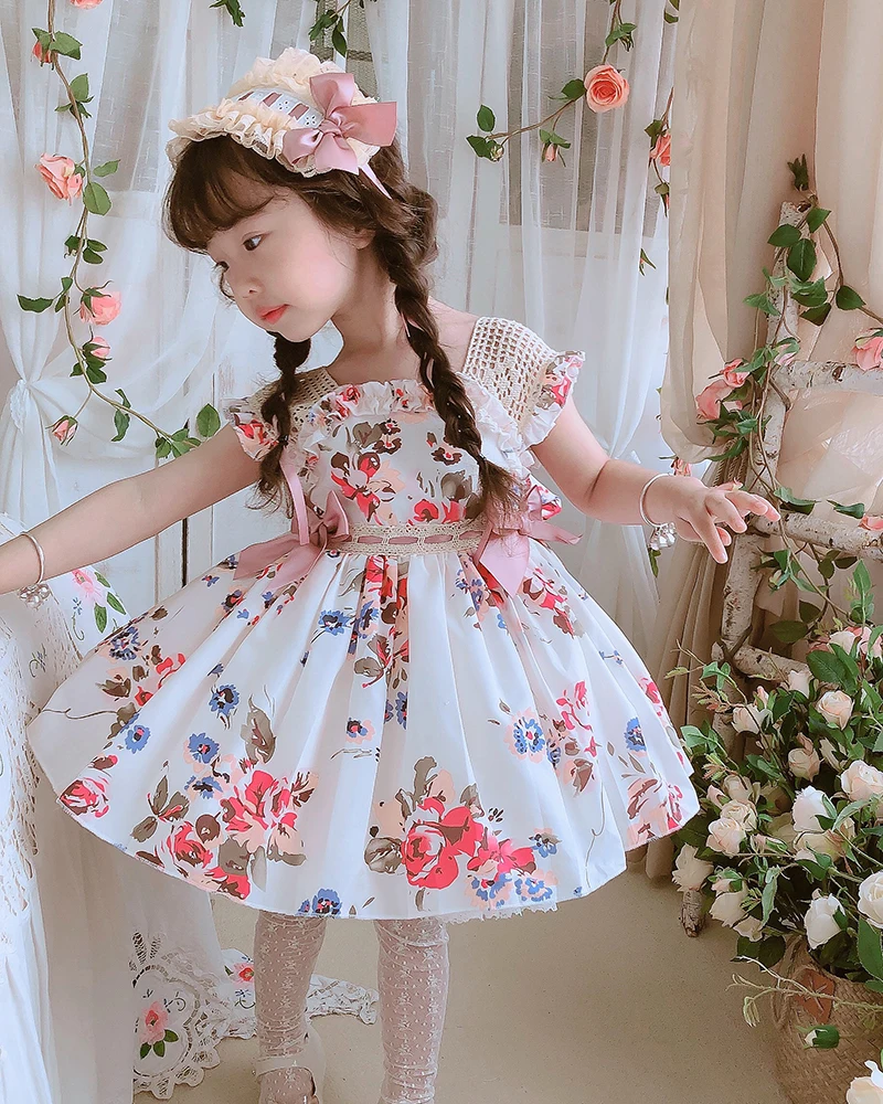 children dress 2PCS Summer Spanish Princess Ball Gown Bow Print Sleeveless Vintage Birthday Party Easter Eid Girl Lolita Dress For 12M-6T Y3041 cute baby dresses online