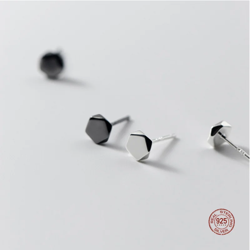 LKO 925 Sterling Silver Trend Simplicity Geometry Pentagonal Stud Earrings for Women Men Anti-allergy Ear Pin Fine Jewelry