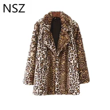 NSZ Женское пальто с животным леопардовым принтом плюшевого мишки из искусственного меха лохматая куртка плюшевая винтажная Флисовая теплая верхняя одежда осенне-зимнее пальто