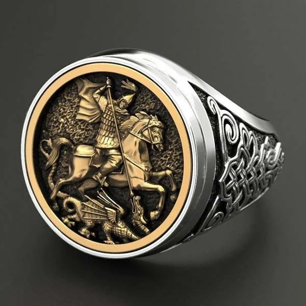 Men's Ring Vintage Punk Rock Head Rings For Men Hip Hop Gold Color Lion Finger Luxury Knight Jewelry | Украшения и аксессуары