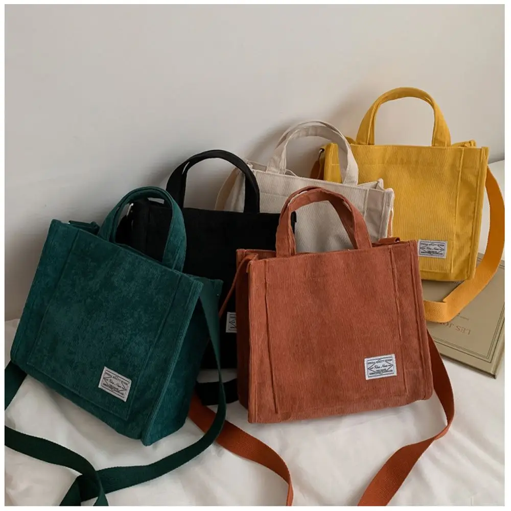

New Women Corduroy Zipper Shoulder Bag Small Cotton Canvas Handbag Casual Tote Female Eco Crossbody Bag Vintage Messenger Bags