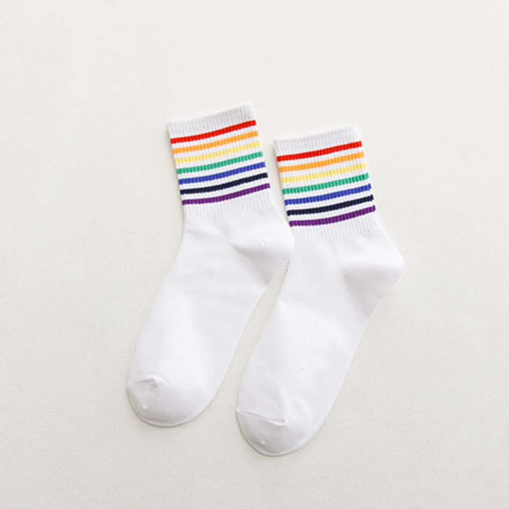 2 pairs of lovers wild rainbow striped cotton socks loaded deodorant sweat-absorbent warm casual sports office autumn winter new