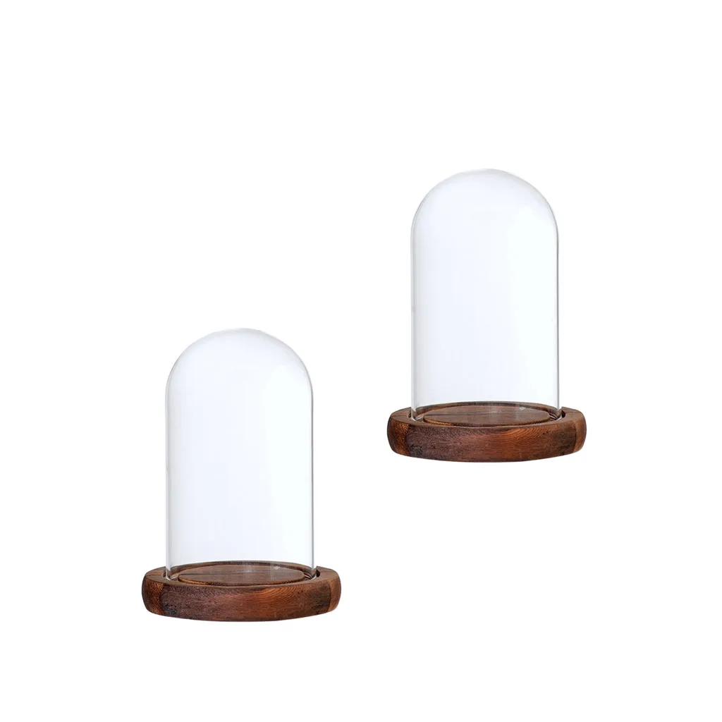 2Pcs 7x12cm Clear Glass Dome with Wooden Base for Home Wedding Party Centerpiece Display Stand DIY Decor