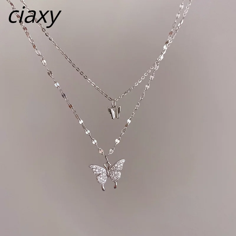 Женское Двухслойное ожерелье CIAXY цепочка до ключиц из стерлингового серебра 925