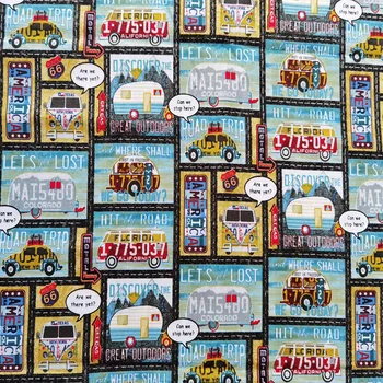 

105cm Width European and American Cars Print 100% Cotton Fabric for Boy Clothes Hometextile Backpacks Cushion Cover DIY-BL011