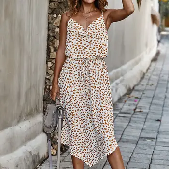 

Bohemian Style Floral Print Sleeveless Sling Midi Dress Summer High Waist Casual Women V Neck Stalish Irregular Party Dresses