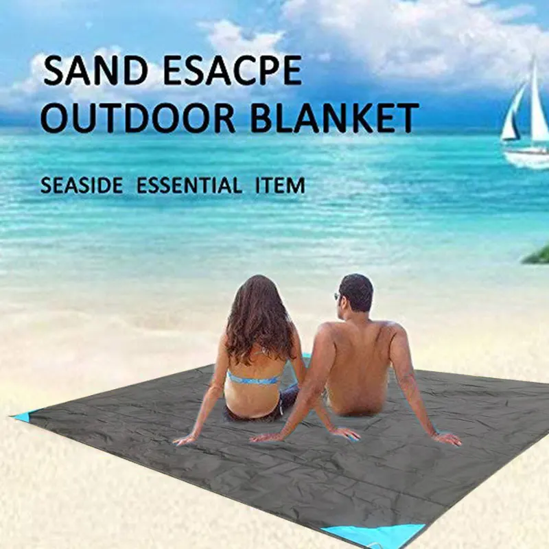 Best Travel Rugs Picnic Blanket Camping Carpet Beach Mattress +Storage Bag Suit Gray + Blue Sandless Placemat Lawn Floor Pad