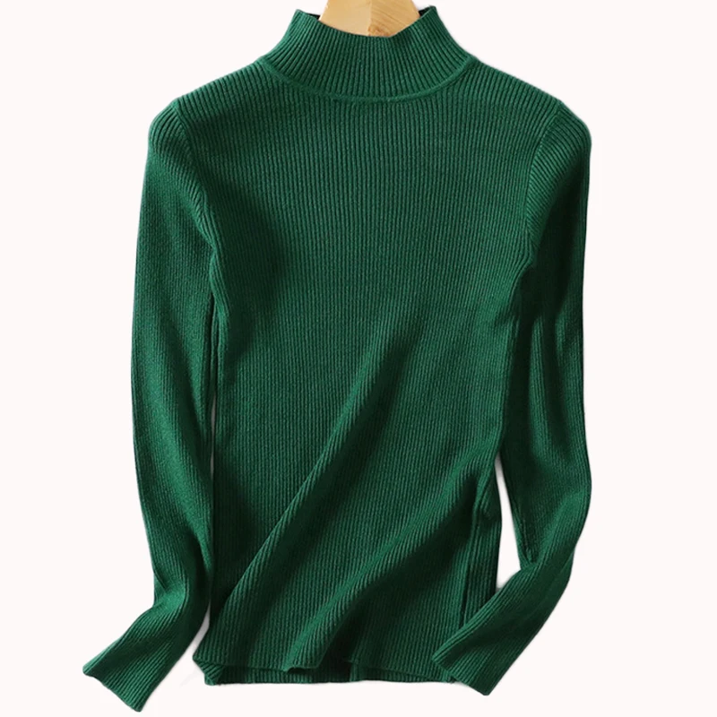 Aonobeier осенне-зимний свитер Женская Базовая рубашка вязаный свитер с длинными рукавами водолазка Повседневные свитера тонкие однотонные пуловеры - Цвет: Green