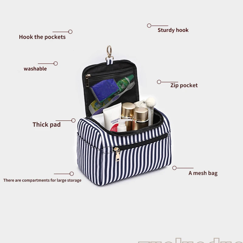 JHD-Striped Storage Bag Cosmetic Bag Multi-Function Cosmetic Bag Ladies Handbag Canvas Travel Bag