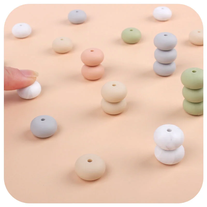 15mm Silicone Abacus Beads 20pcs Lentil Silicone Teether DIY Bead Food Grade Silicone Nursing Necklace Pearl Silicone Teething