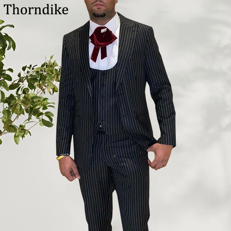 Thorndike Striped Suit For Men Elegant Formal Business Custome Homme Custom Made Three Pieces Groom