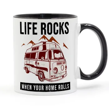 

RV Camping When Your Home Rolls Bus Van Car Coffee Mug Ceramic Cup Gifts 11oz