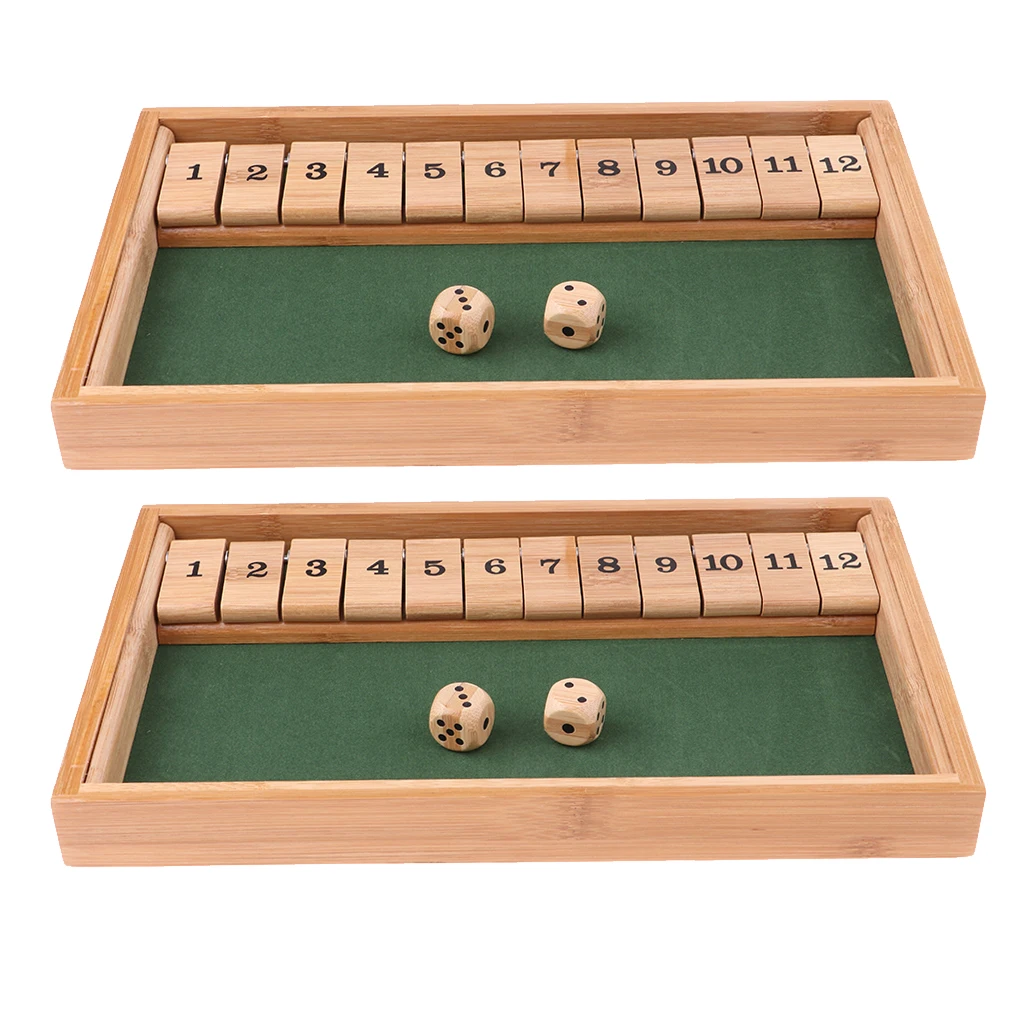 2x Shut the Box Game Wood Board Drinking Dice Fun Toy 12 Number Family Set