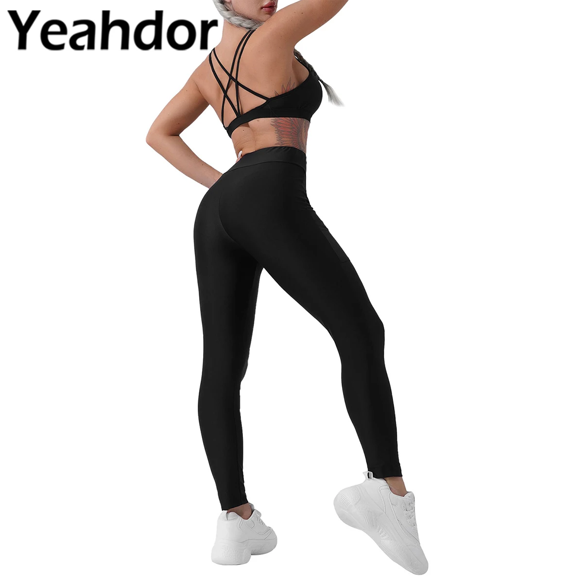 

Women Seamless Yoga Set Sport Suit V Neck Removable Chest Pads Bras Tops and High Waist Pants Set for Gym Workout Sports Dance