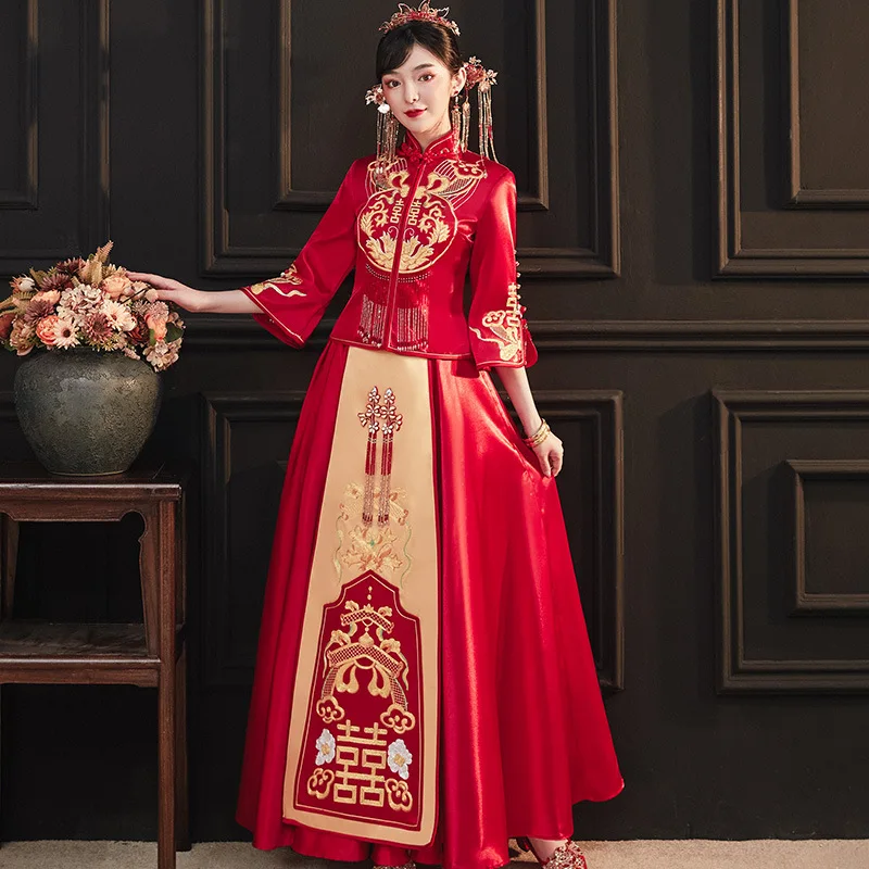 

Ancient Oriental Style Wedding Dress Embroidery Peacock Banquet High-quaity Classic Cheongsam China Qipao костюм для восточных