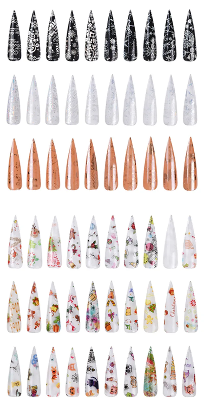 DIY 4*120cm Roll Nail Sticker Halloween Christmas Nail Art Transfer Sticker Water Slide Nail Art Decals 10pcs/set