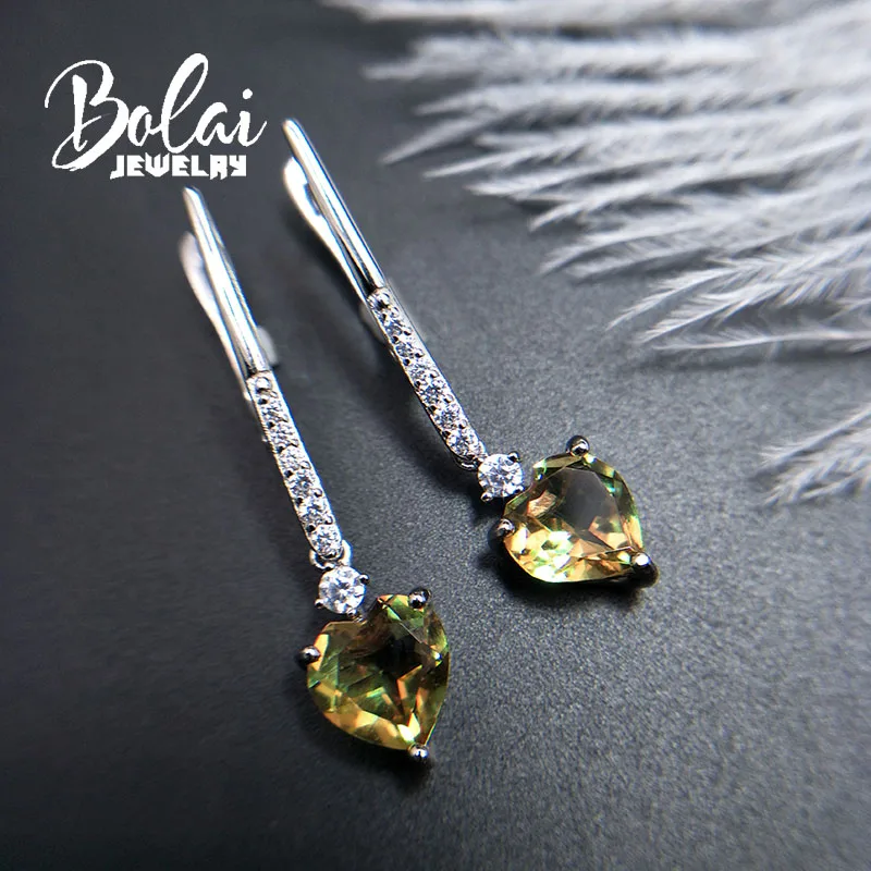 Bolaijewelry, креативный в форме сердца zultanite серьги цвет изменить драгоценный камень 925 стерлингового серебра ювелирные украшения для женщин девочек