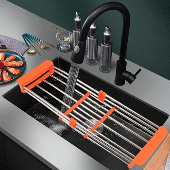 

Drain Shelf Stainless Steel Kitchen Sink Organizer Adjustable Telescopic Dish Drying Rack Drain Basket Fruit Vegetable Tray