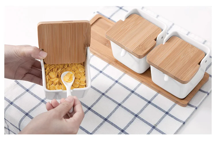 Бытовая керамика Japanes бамбуковая бутылка приправы набор банок приправа коробка соль для кухни бак набор бамбуковая рамка