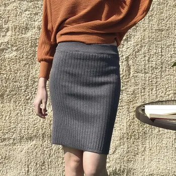 

Fashion Solid Color High Waist Bag Hip Skirt Women Casual Sexy Split Knitted Skirt Female Korean faldas mujer moda 2019