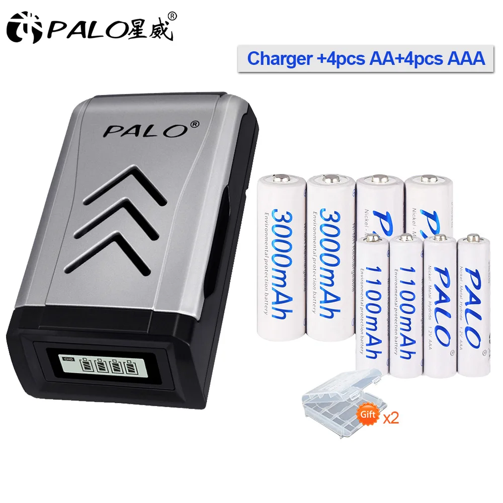 USB 4 слота быстрое зарядное устройство для AA AAA аккумуляторная батарея+ 3000mAh AA/1100 mAh AAA ni-mh аккумуляторная батарея - Цвет: 4AA 4AAA and charger