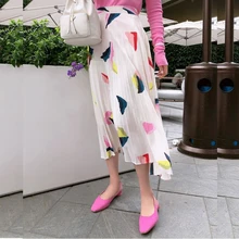 

new A Line pint chiffon Women Skirts Pleated new Autumn New long Skirt Female Vintage Suede Skirts Jupe Femme Faldas Mujer