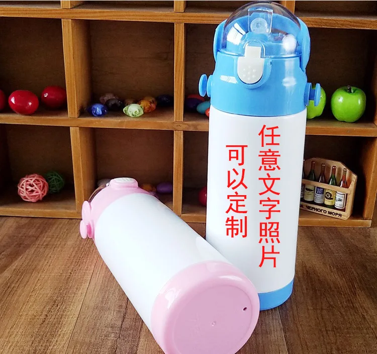 

DIY Children Insulated Cup Can Be Printed Photo Lettering with Straw Water Cup Dual Purpose Stainless Steel Students Cool