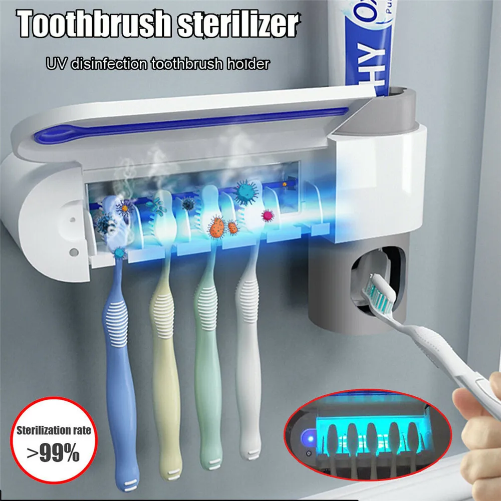 

3 In 1 Automatic UV Sterilizer Toothbrush Holder USB Rechargeable Toothpaste Dispenser Toothbrush Wall Mount Rack Bathroom Tools