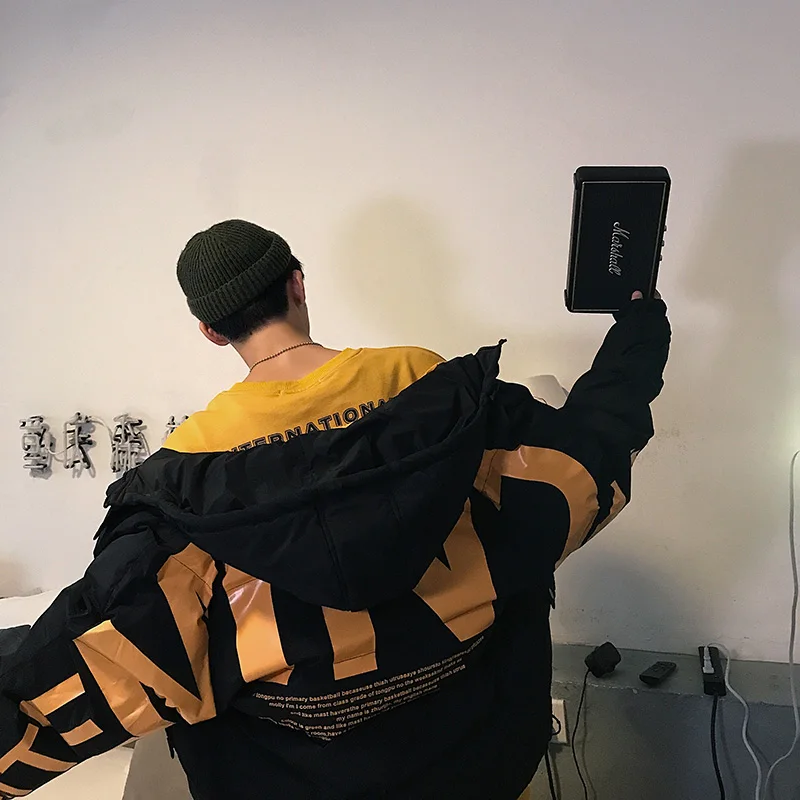 Толстая Теплая мужская зимняя куртка Повседневная Свободная Harajuku Мужская s парка пальто с капюшоном с принтом красная Мужская ветровка