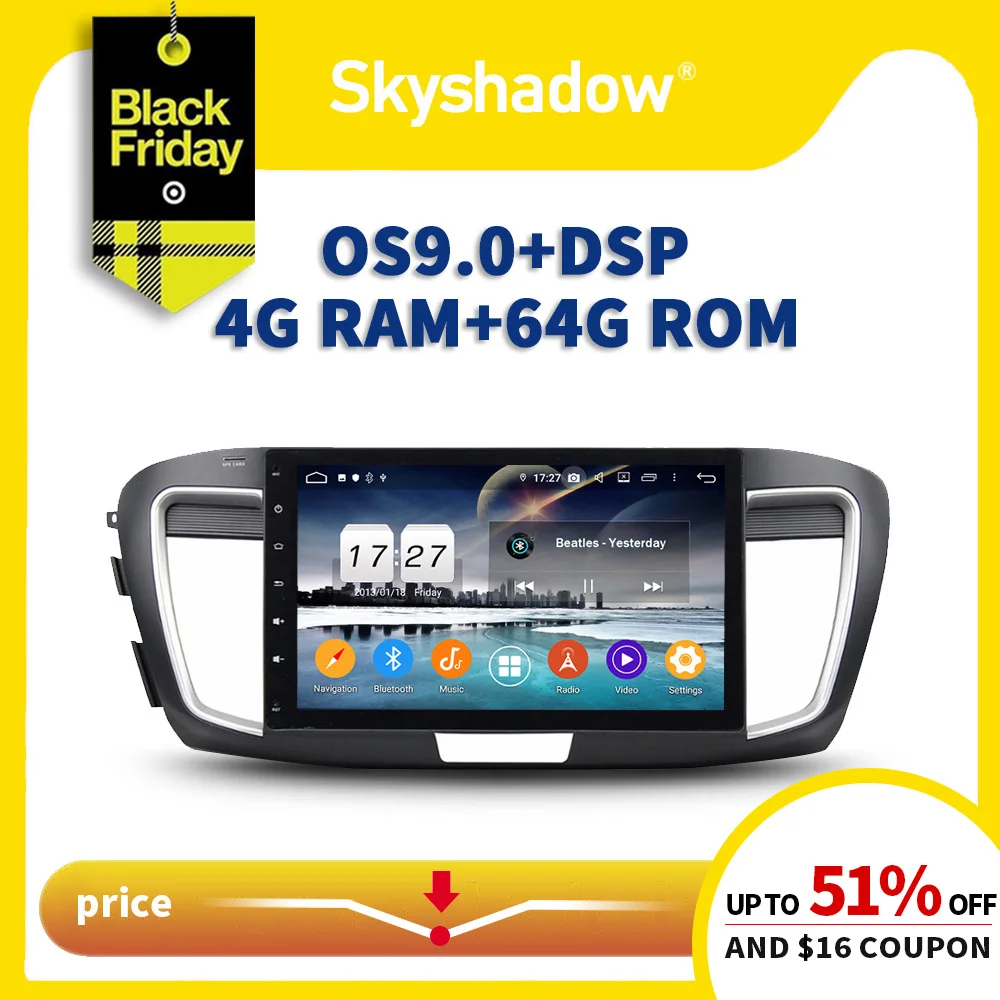 Автомобильный dvd-плеер DSP ips Android 9,0 4 Гб+ 64 ГБ+ Восьмиядерный gps карта RDS радио wifi Bluetooth 4,2 для Honda ACCORD 9