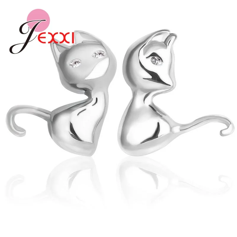 

Fashion Stud Earrings for Women Minimalist Fashionable Silver Needle 925 Lovely Cat Flower Asymmetric Ear Jewelry Accessories