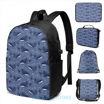 

Funny Graphic print Starry Whale Sharks (Dark version) USB Charge Backpack men School bags Women bag Travel laptop bag
