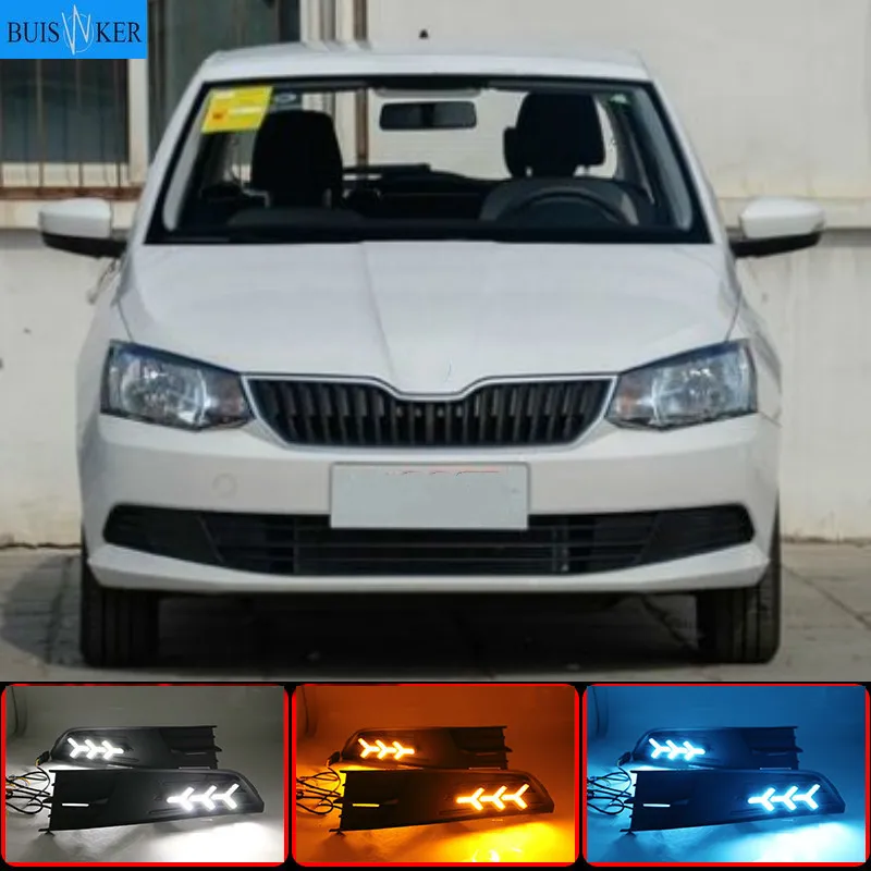 

1 пара для SKODA Fabia 2015-2017 12V ABS светодиодный DRL Габаритные огни противотуманные лампы для автомобиля-Стайлинг