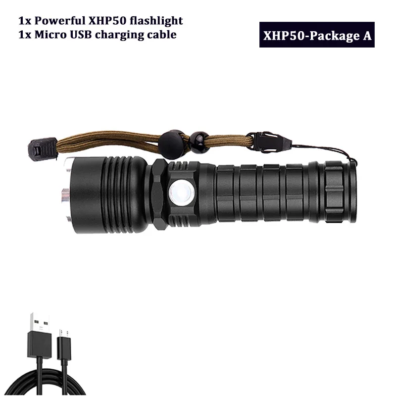XHP50-A Блики XHP70.2 светодиодный фонарик usb зарядка водонепроницаемый тактический фонарь масштабируемый 5 Режим Открытый свет с помощью батареи 18650 или 26650 - Испускаемый цвет: XHP50-A
