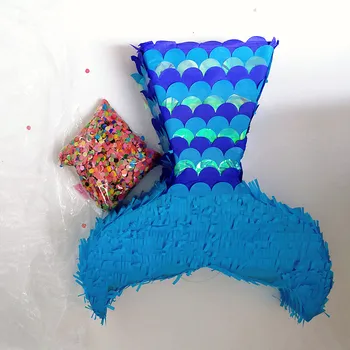 

Mermaid Tail Pinata Blue Shining Fish Tail with Confetti Fillings Kid's Birthday Party Decorations Beating Props